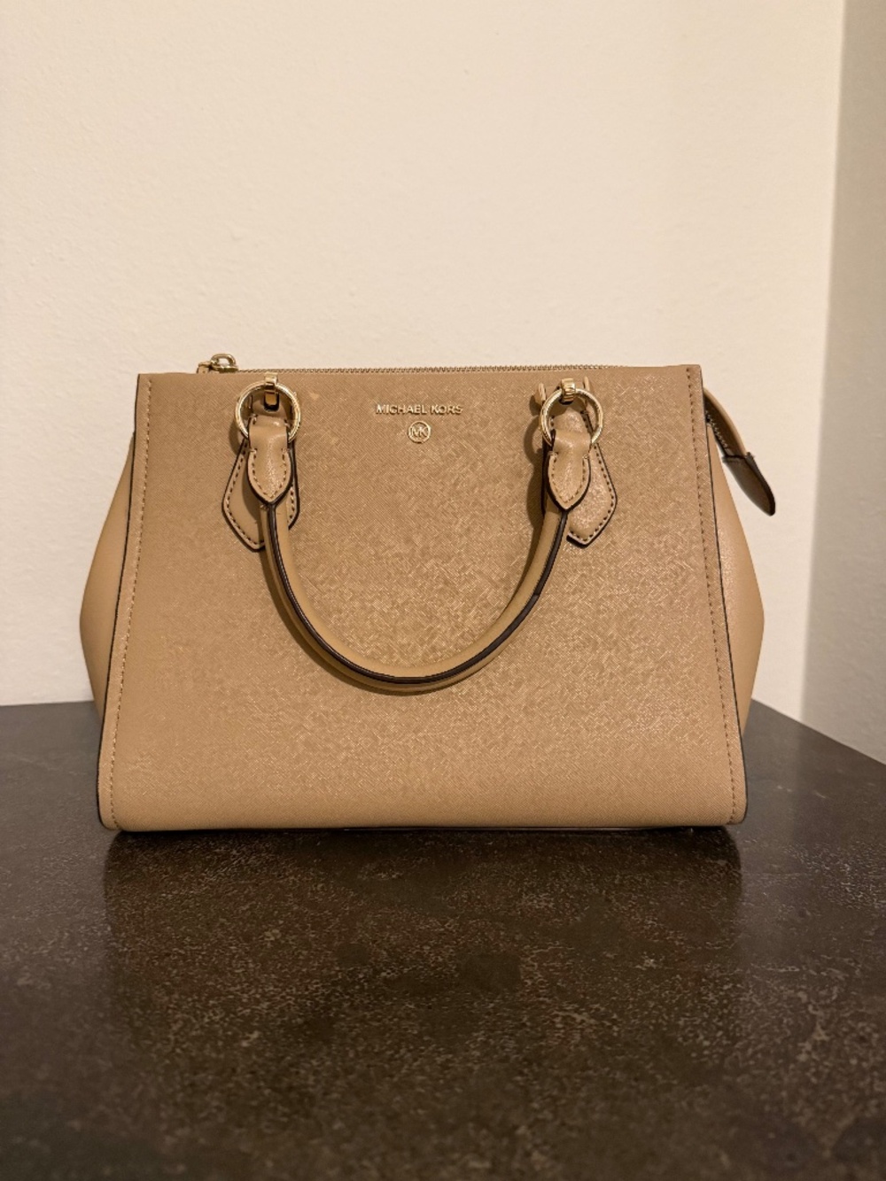 Michael Kors Medium Saffiano Leather Marilyn Satchel in Camel